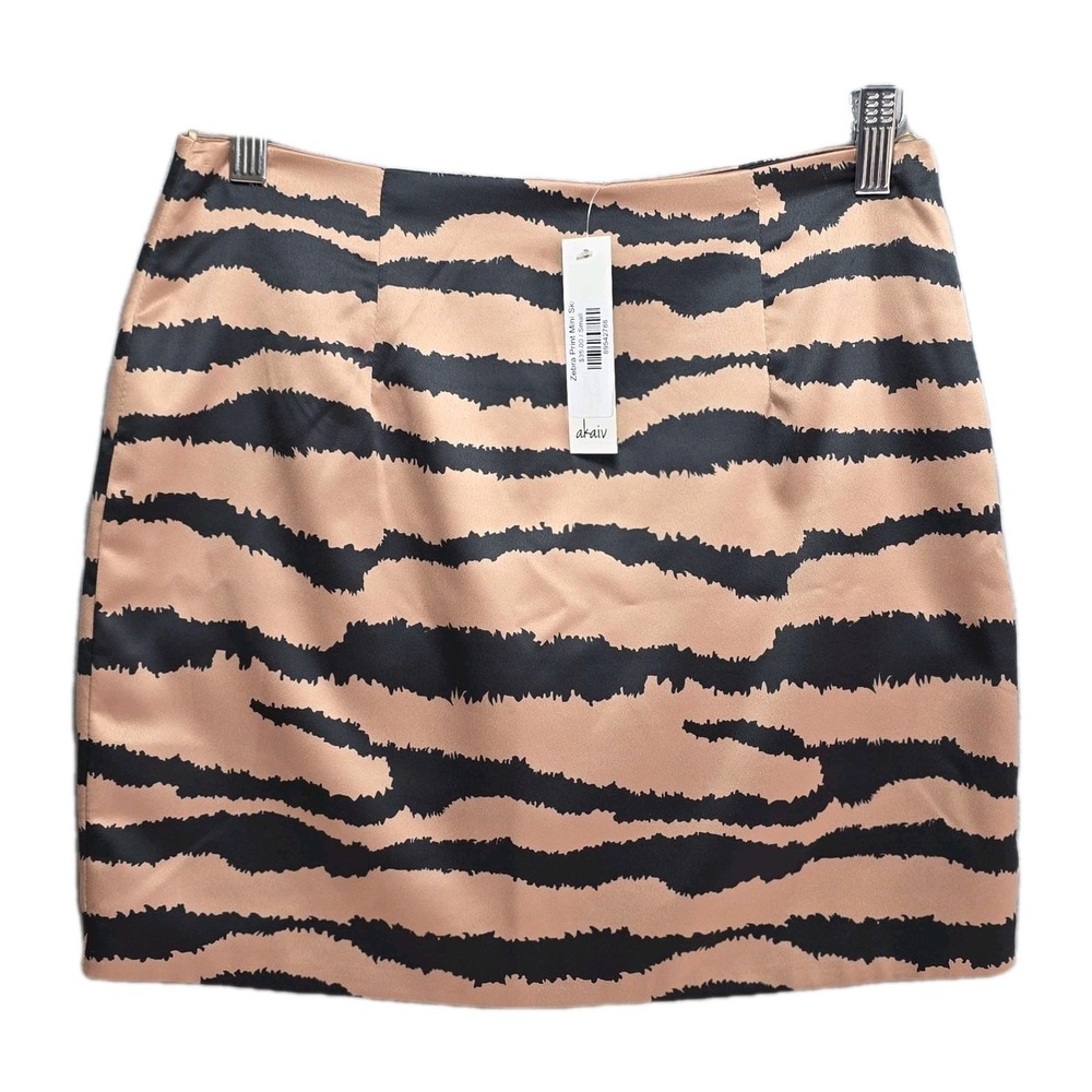 Akaiv Animal Print Micro Mini Skirt‎ Womens S Brown Silky Clubbing Sexy Festival